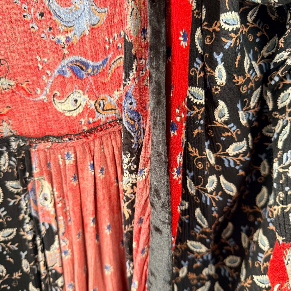 Angie Boho Paisley Kimono Robe Jacket Festival Cottage Red Black XL - Picture 3 of 7